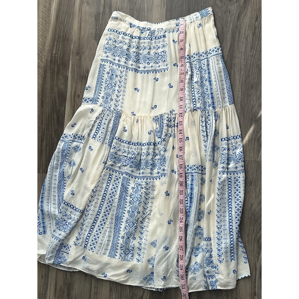Ba&sh Skirt Women Small Londer Midi Ecru Blue Folklore Block Print Bash FLAWED - Picture 14 of 14